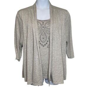 Saint Tropez West Womens Gray Embellished Cardigan Tank‎ Set Size 1X Artsy Boho